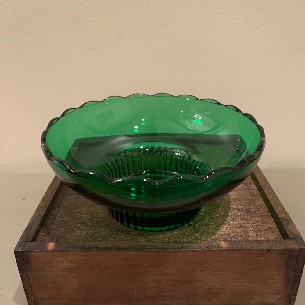 E O Brody green glass bowl